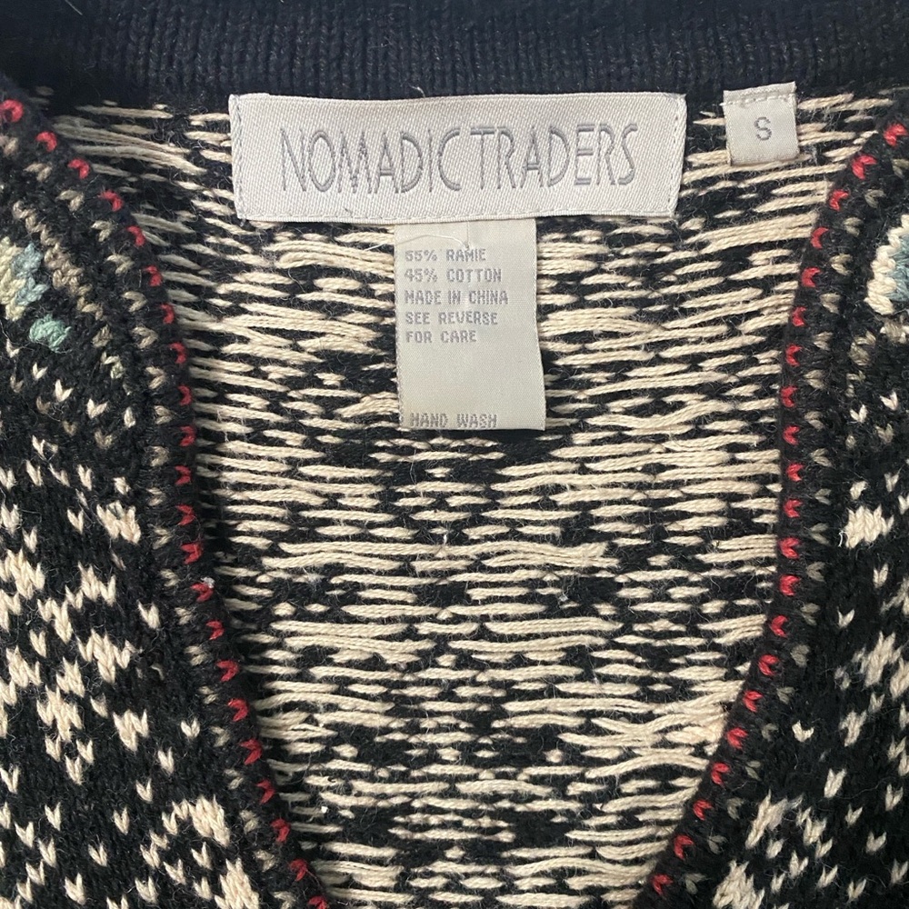 Nomadic Trading Nordic Fair Isle Cropped Cotton Sweater V-neck women’s Sz S - Picture 6 of 9